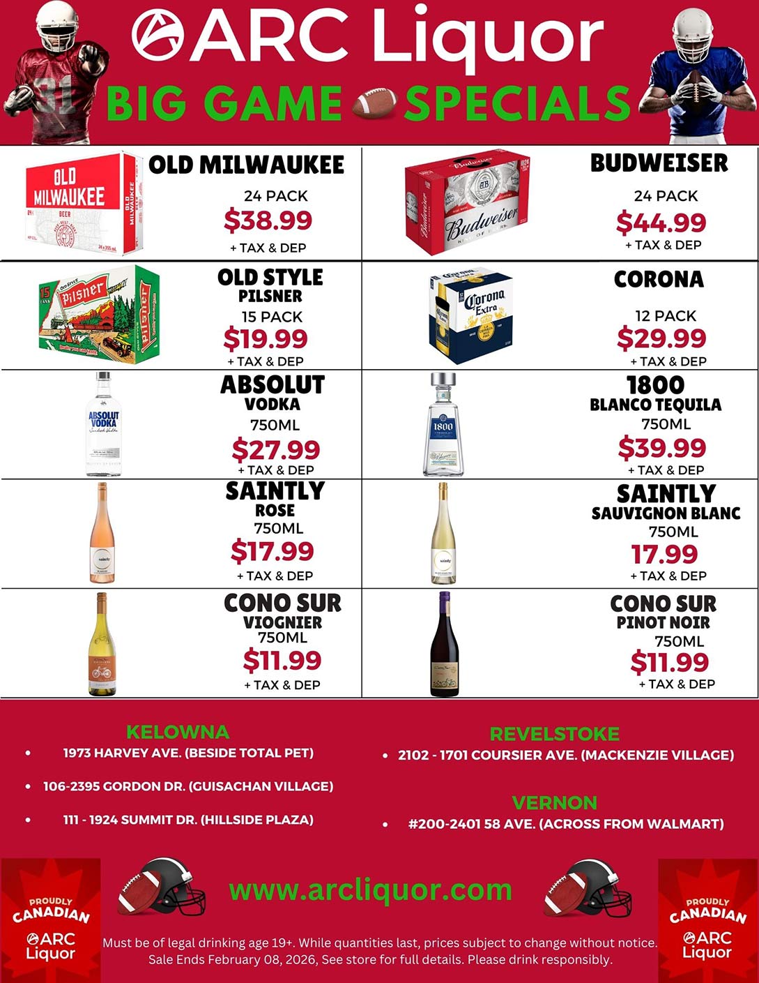 ARC Liquor February Super Bowl monthly Specials Flyer