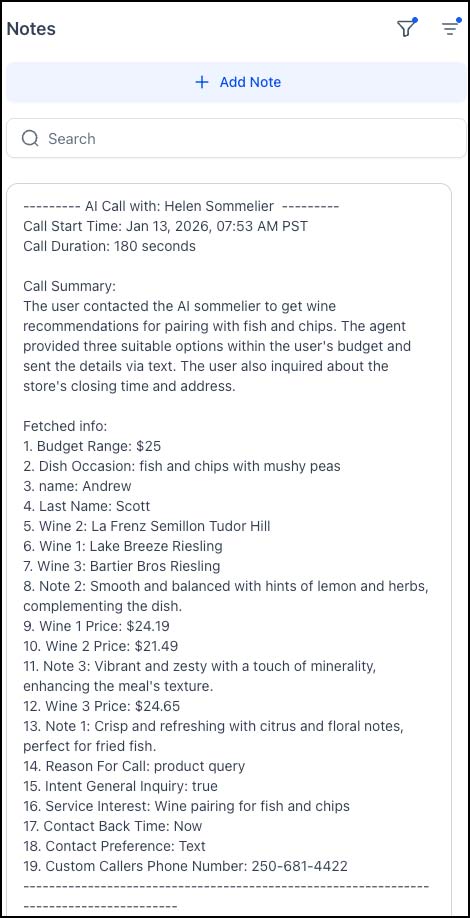 image of the summary for the recommendations the AI sent to the customer.