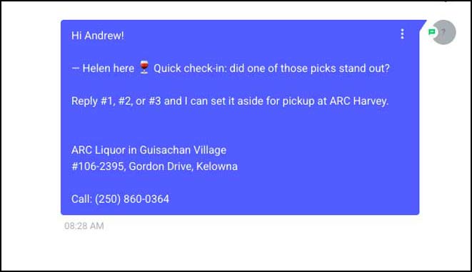 image of the follow up to  the recommendations the AI sent to the customer.