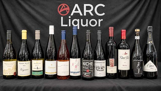 ARC Liquor wine selection display with multiple bottles