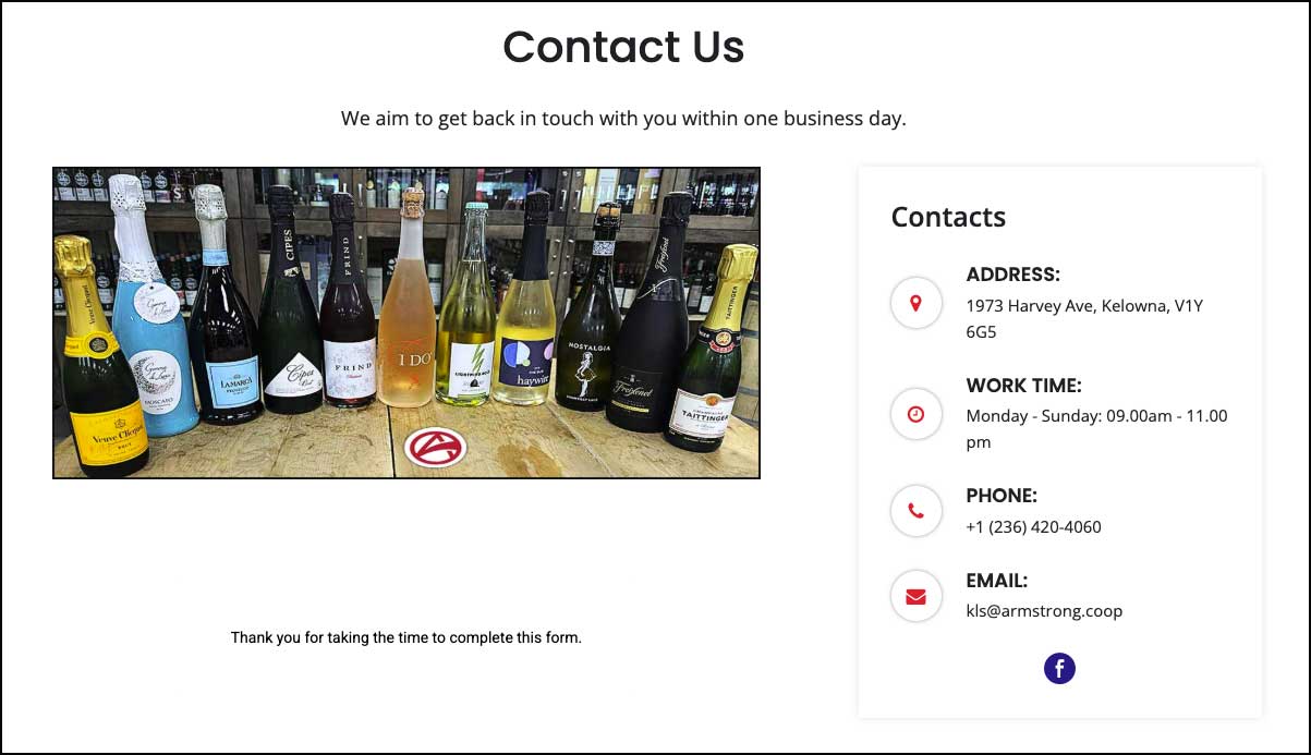 ARC contact form confirmation message